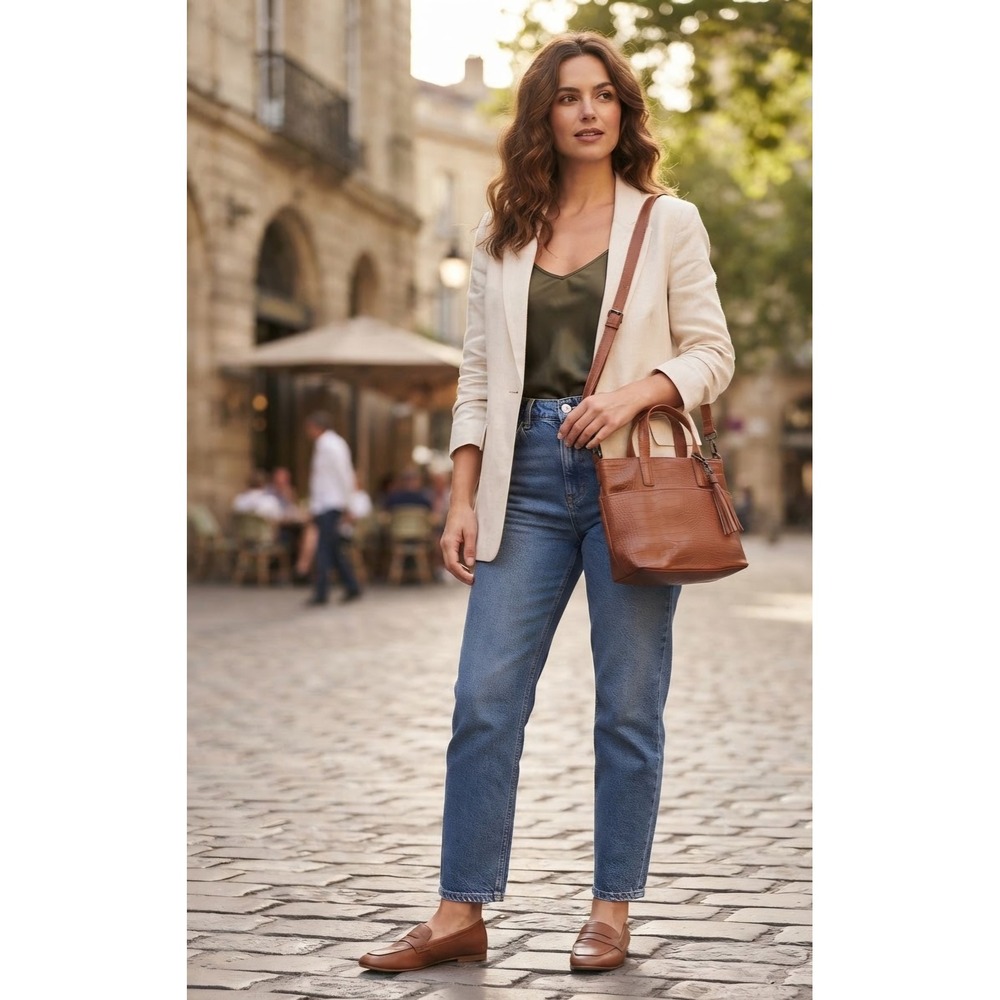 Sonoma Goods for Life Cognac Brown Croc Embossed Crossbody Tassel Bag